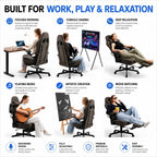 Ergonomic Gaming Chair for Adults - Big and Tall Desk Chair with Lumbar Support and Mechanical Arm Armrests, Comfortable Gamer Computer Chair, Gaming Chairs with Footrest (Black Leather)