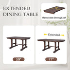 P PURLOVE 6 Piece Dining Table Set, 60inch to 78inch Extendable Wood Kitchen Table with Removable Leaf, 4 Upholstered Side Chair and 1 Bench for 6 (Cherry)