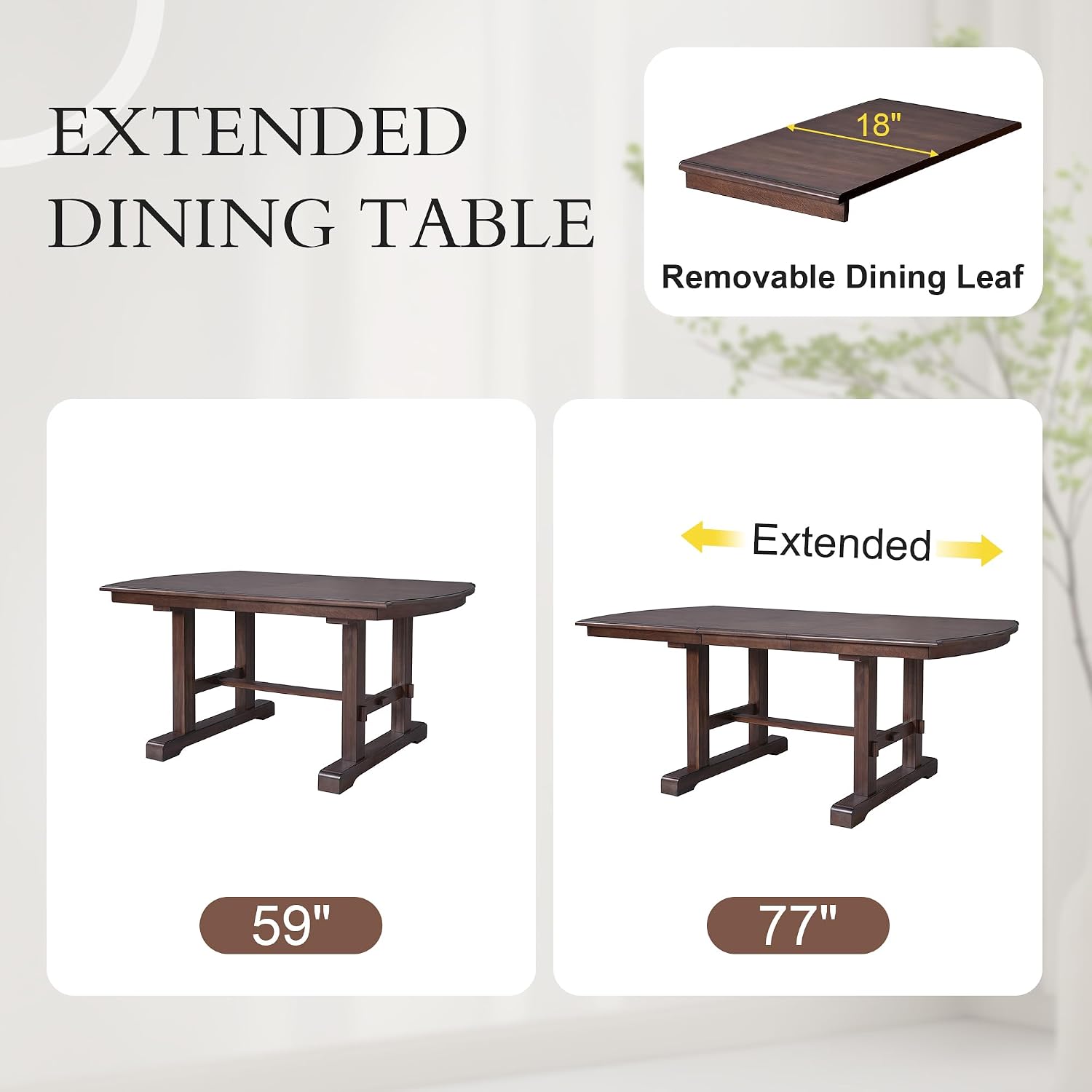 P PURLOVE 6 Piece Dining Table Set, 60inch to 78inch Extendable Wood Kitchen Table with Removable Leaf, 4 Upholstered Side Chair and 1 Bench for 6 (Cherry)