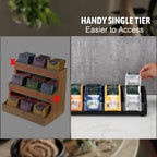 Tea Bag Holder Organizer Box with 4 Compartments, Pine Wood and Acrylic, 13.5 x 4.9 x 3.1 inches for Drawer, Cabinet, Countertop, Tea Tray (Black)