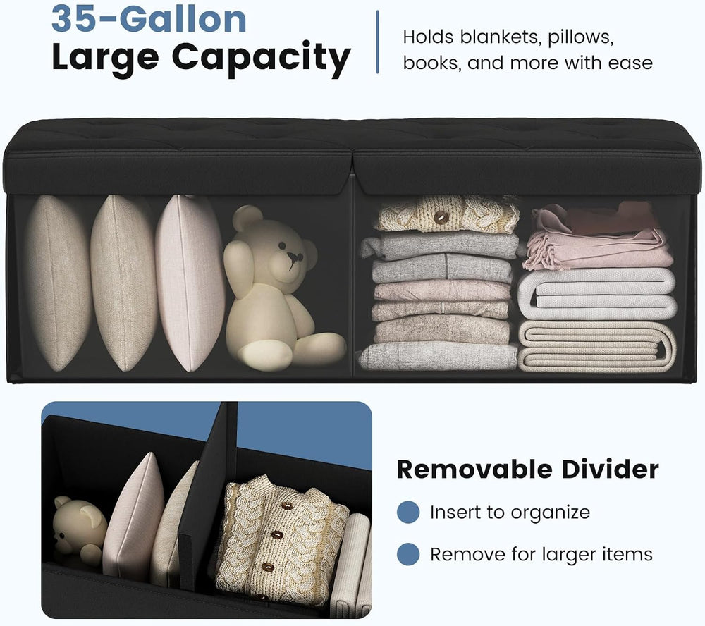 DUMOS 43 Inch Folding Storage Ottoman Bench with Flipping Lid