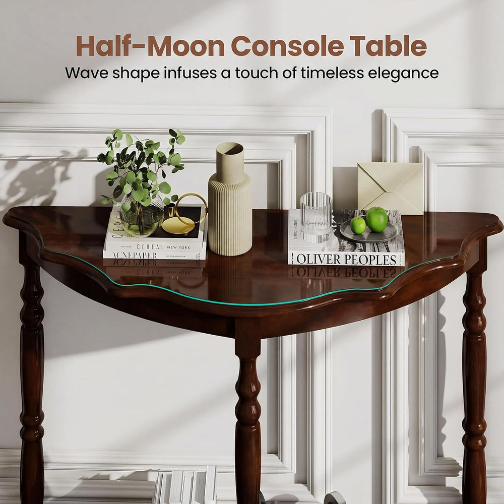 Giantex 42" Half Moon Console Table, 2-Tier Semi-Circle Entryway Table w...