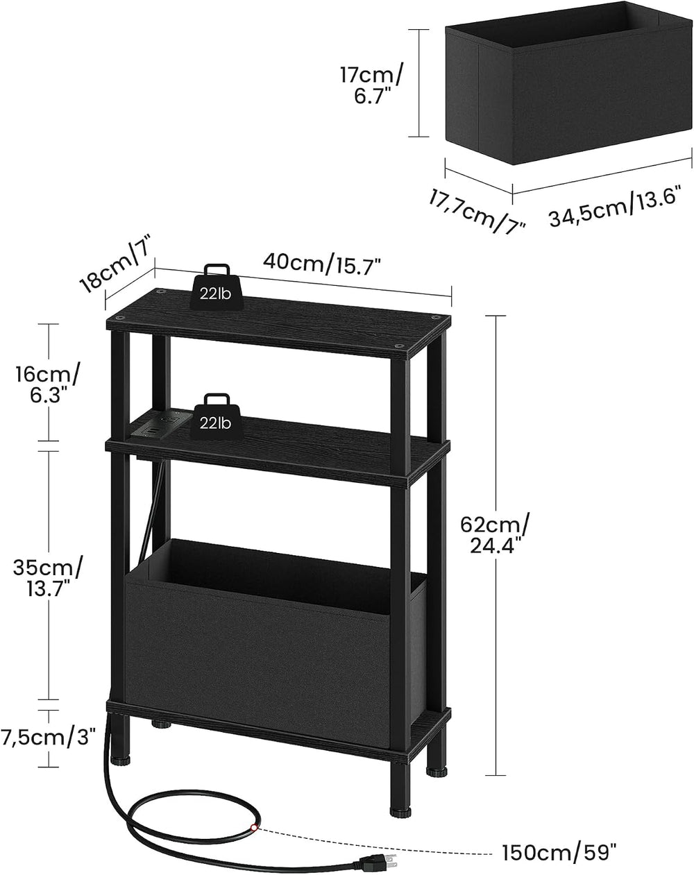 CHOEZON Set of 2 End Tables with Charging Station, Narrow Side Table for Smal...