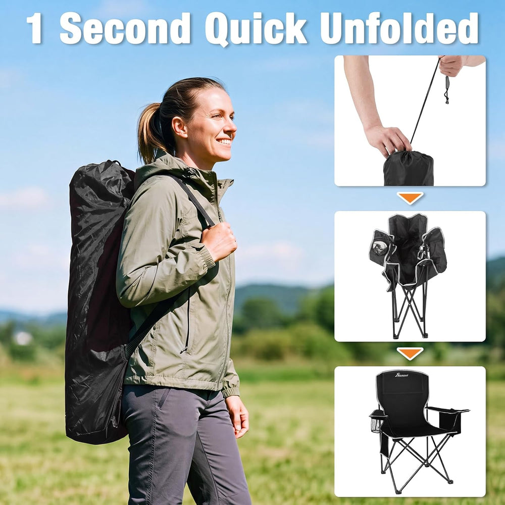 Romswi Lightweight 2Pcs Camping Chairs for Adults, Folding Lawn Chair with 4-...