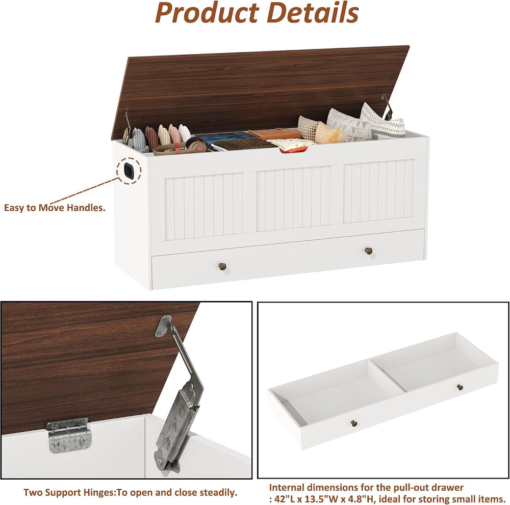 HOMEFORT 44.3" Storage Chest with 2 Drawers, Retro Wooden Storage Trunk ...