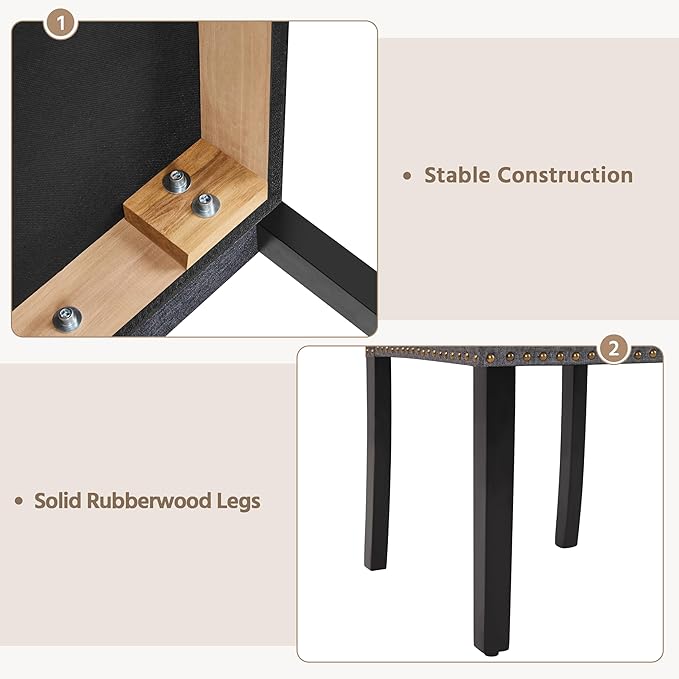 Yaheetech Upholstered Dining Chairs Set of 4, Modern Kitchen Chairs with Nailhead Trims and Solid Wood Legs for Dining Room, Living Room, Restaurant, Fabric Armless Design, Dark Gray