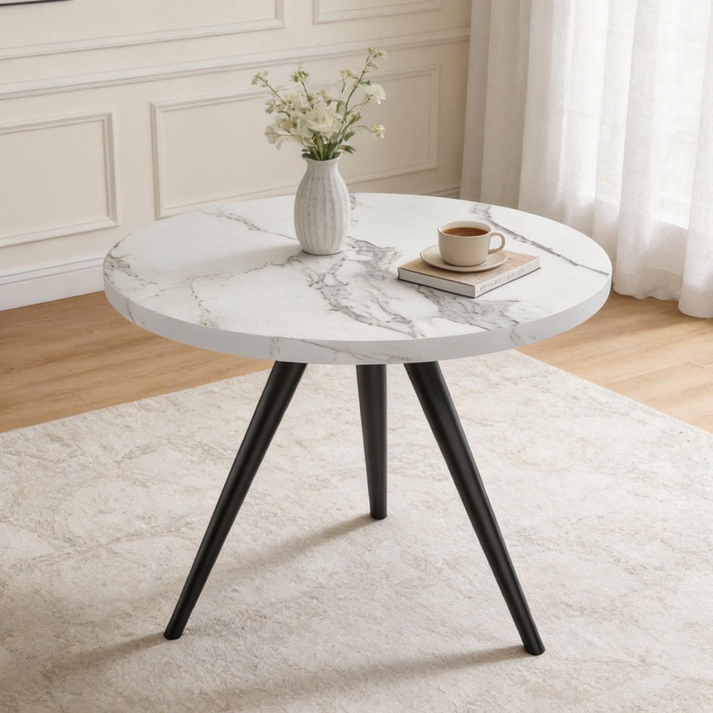 34.6" Round Dining Table for 4 People, Modern Kitchen Coffee Table White...