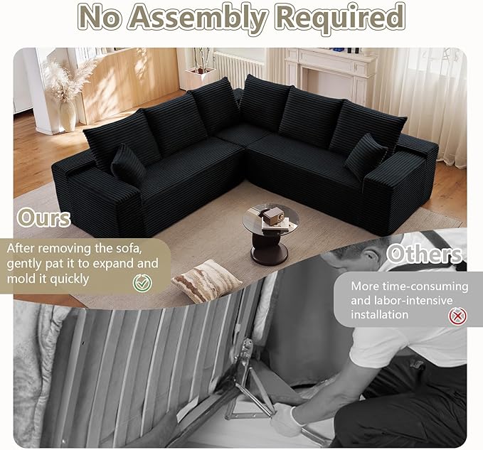 Sectional Cloud Couch for Living Room, Modern Modular Floor Deep-Seat Sofa, U...