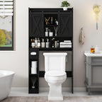 Vabches Over The Toilet Storage Cabinet, Farmhouse Storage Cabinet Over Toilet with Sliding Doors & Toilet Paper Holder Stand，Home Space-Saving Toilet Rack, for Bathroom, Laundry and Restroom.Black