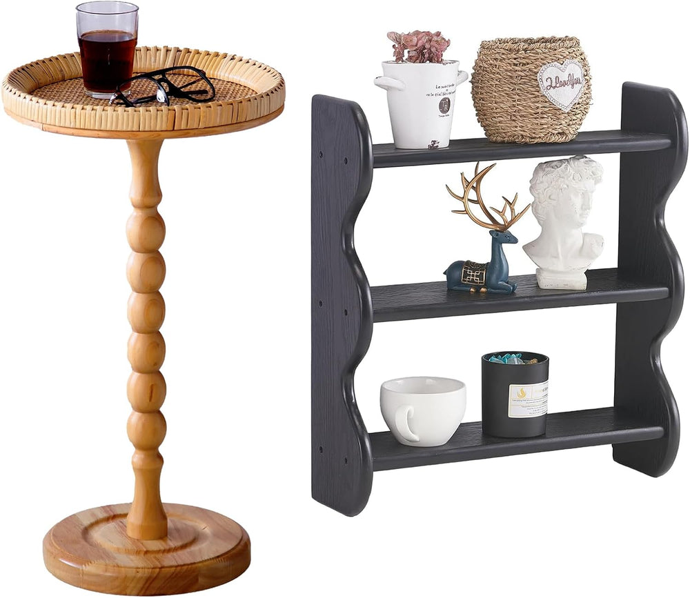 Drink Table,Solid Wood Floating Shelf, Vintage Wall Shelves Wall Mounted Stor...