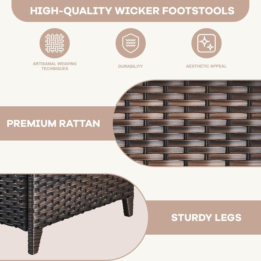 Patio Ottomans Set of 2 Outdoor Ottomans Wicker Foot Stools 2 Piece Footrest ...