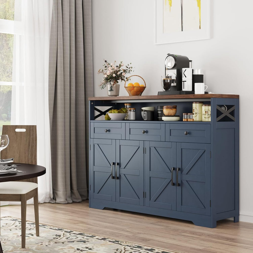 Befrases Farmhouse Buffet Cabinet with Drawers & Open Shelf, Sideboard wi...