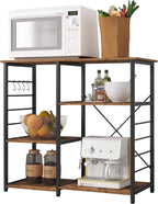 SogesPower Kitchen Baker's Rack, 3-Tier Microwave Stand Storage Rack with Different Height,Vintage Coffee Station with 5 Hooks,Organizer Workstation for Kitchen, Living Room and Corridor