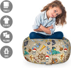 Ambesonne Pirates Storage Toy Bag Chair, Cheerful Sketch Cartoon Pattern with Adventurous Sea Travel Piracy Theme Elements, Stuffed Animal Organizer Washable Bag, Small Size, Tan White