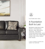 Signature Design by Ashley Shadsburne Rustic Faux Leather Sofa with Nailhead Trim and 2 Chenille Throw Pillows, Pillows With Soft Polyfill, Reinforced Frame For Added Stability, Black