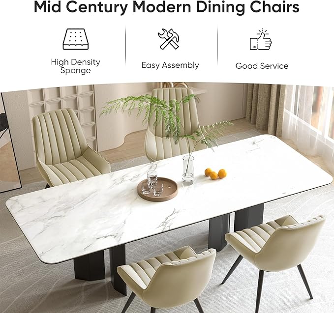Nalupatio Modern Dining Chairs Set of 6, Cushinoned Fabric Dining Room Chairs with Soft Back, Upholstered Comfy Side Chairs with Metal Legs for Kitchen, Khaki