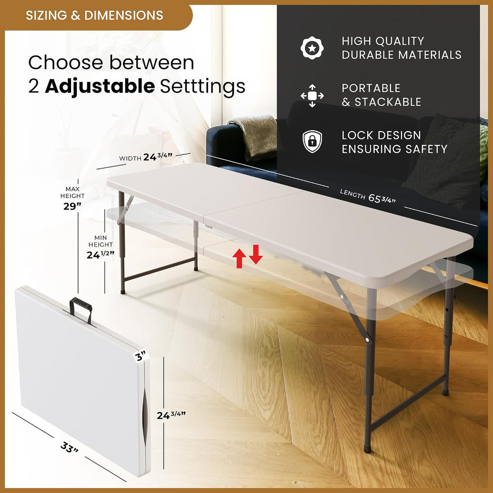 5.5 Feet ADJUSTABLE Foldable Table with Built in Handle & Steel Legs | 5....