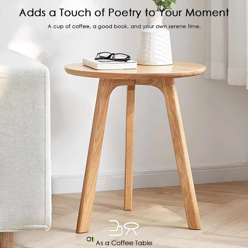 100% Solid Oak Wood Side Table, Multifunctional Nightstand, Round Stool, Acce...