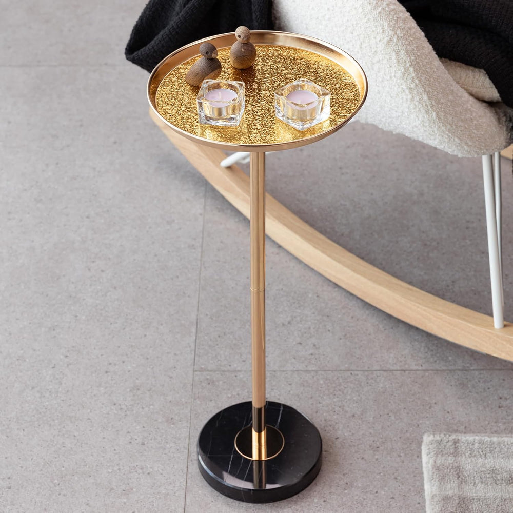 Adjustable Side Table, Small Tea Martini Table, Gold, Natural Marble Decorati...
