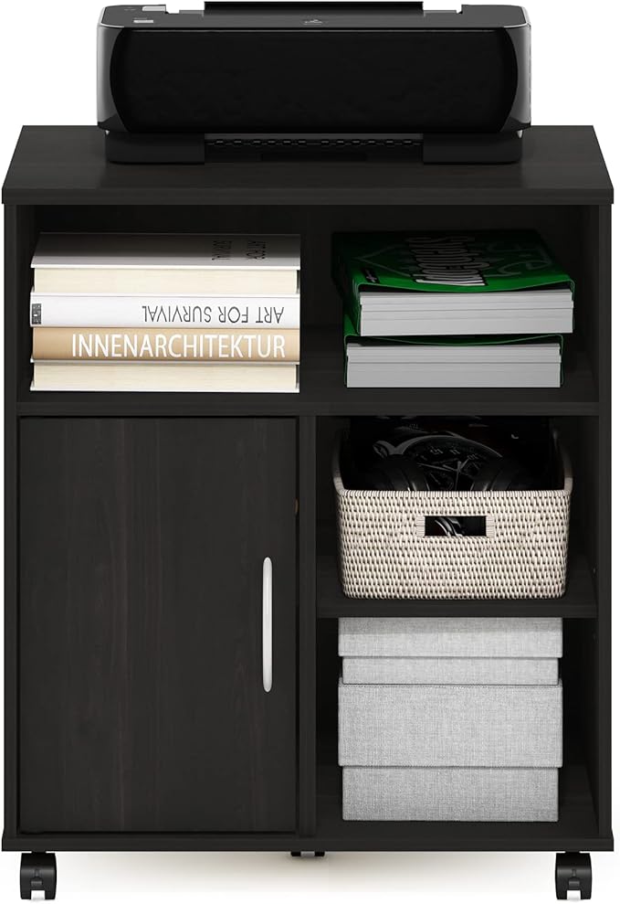 Furinno Econ Home Office Under Desk Printer Holder with Wheels, Espresso, Cab...