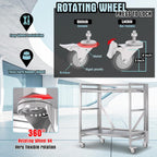 2 Shelf Rolling Cart with Wheels, 660lbs Capacity Collapsible Steel Rolling Utility Cart, Heavy-Duty Foldable Workbench, Metal Rolling Storage Cart with Handle for Groceries, Warehouse (36" Lx26 W)