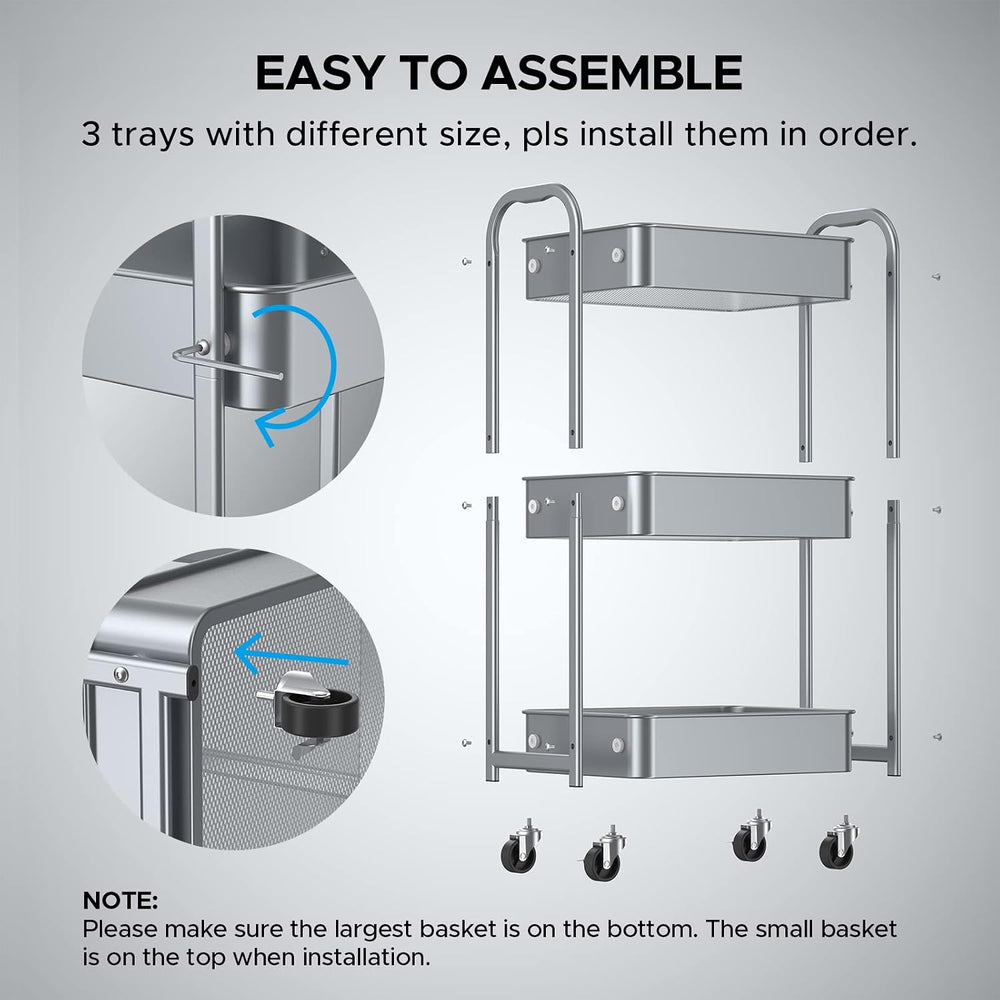 MAX Houser 3-Tier Rolling Utility Cart with Caster Wheels,Easy Assembly, for ...
