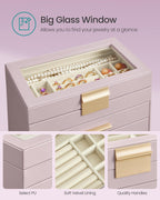SONGMICS Jewelry Box Organizer with Glass Lid, 4-Layer Jewelry Storage, with 3 Drawers, Modern Style, Christmas Gift, 6 x 9.9 x 8.5 Inches, Lavender Purple and Gold Color UJBC161P01