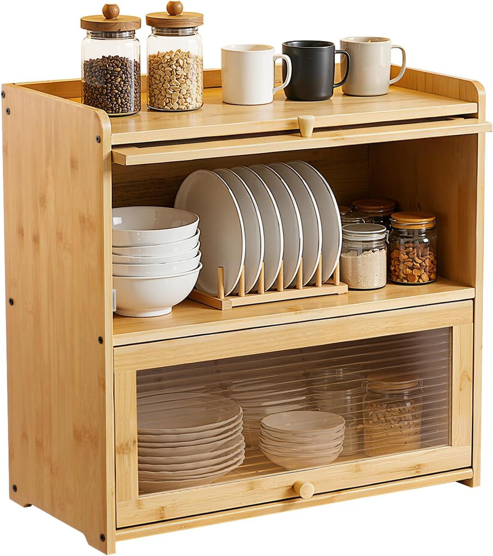 Countertop Kitchen Pantry Cabinet, 20.5x9.8x19.7in Dual-Layer Storage Cabinet...