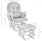 Glider and Ottoman White Wood and Gray Fabric