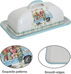 Enamel Butter Dish with Lid Vintage Enamelware Butter Keeper with Flower and Bird Patterns Farmhouse Butter Container Butter holder for Countertop Kitchen Decor (Lightblue)