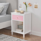 Pink Kids Nightstand Modern Kids Bedside Table with Drawer & Open Storage Shelf Wood End Side Table Toddler Nightstand for Bedroom Living Room (Pink)