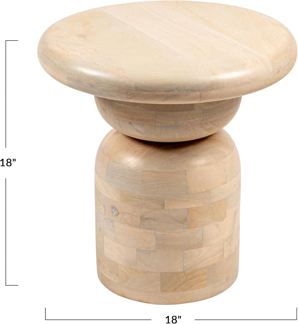 Creative Co-Op Round Mango Wood Accent Table with Stacked End Grain Base, Whi...