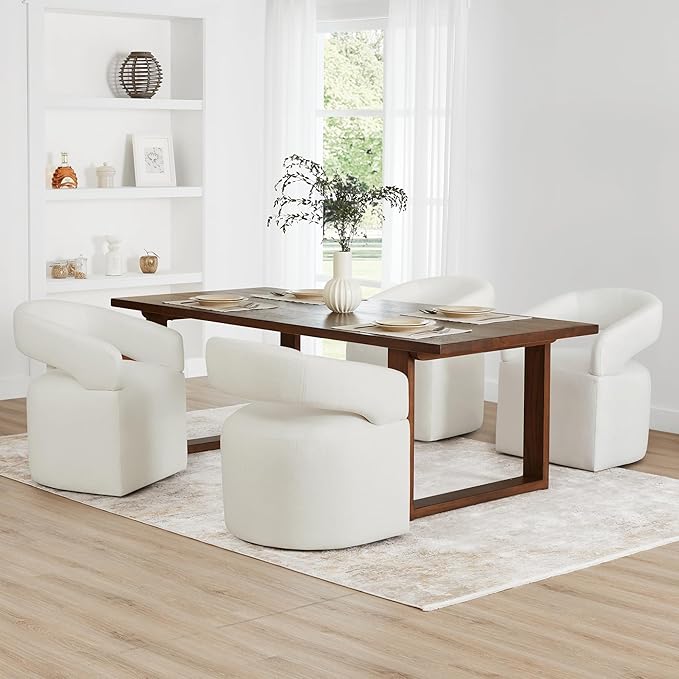 Upholstered Dining Chairs with Removable Casters Barrel Side Armchair with Rollers for Diningroom Bedroom Livingroom Reading Room, Ivory, Set of 1