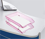 Acrimet Facility 2 Tier Letter Tray, Front Load, Letter Size/A4, Desktop File Organizer, Plastic (Clear Pink Color)