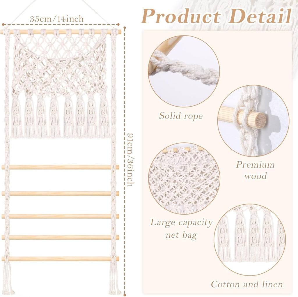 SNOWSTAR Macrame Hair Claw Clip Organizer,Large Capacity Mesh Bag Scrunchies Holder and Hair Ties Organizer for Women Girls,Hair Accessorie Hanging Storage Home Decor Wall,Door