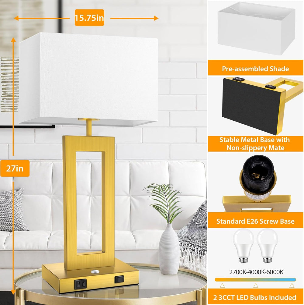 Table Lamps for Bedrooms Set of 2, 27.2’’ Super Tall Modern Gold Lamps for Li...