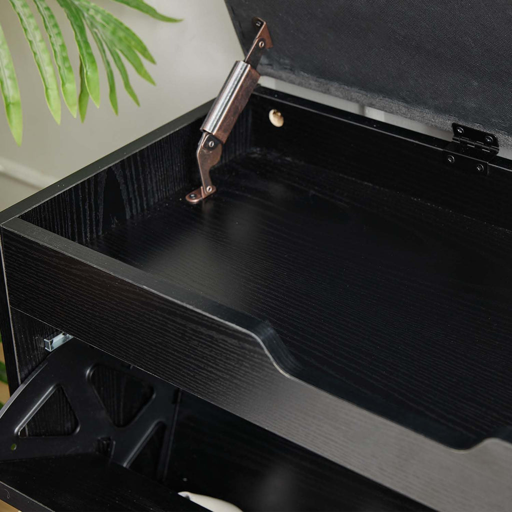 Shoe Storage Bench with a Flip Drawer, Entryway Bench with Removable Cushion, Hallway & Mudroom Organizer with Seat, Front Door Shoe Rack Cabinet, Black