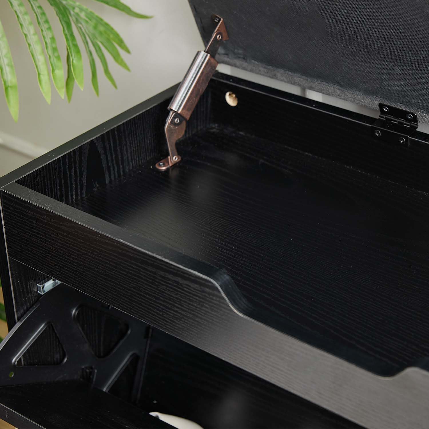 Shoe Storage Bench with a Flip Drawer, Entryway Bench with Removable Cushion, Hallway & Mudroom Organizer with Seat, Front Door Shoe Rack Cabinet, Black