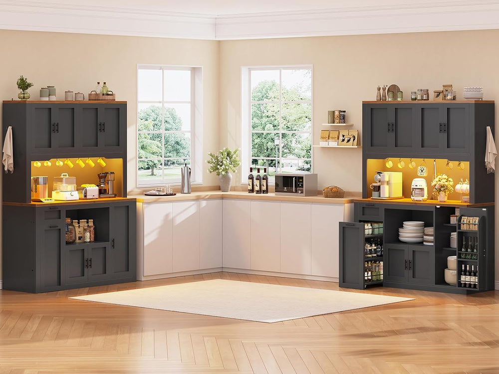 Itaar 71" Pantry Cabinet with Charging Station and LED Light, Kitchen Pa...