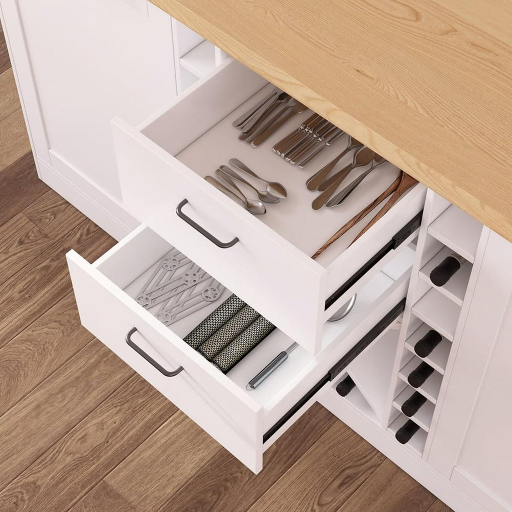 homary 59" Modern Kitchen Island with Storage & Wine Rack, Natural & White Kitchen Table with 2 Drawers, 2 Doors & Adjustable Shelves for Kitchen, Dining Room Prep Station & Organizer