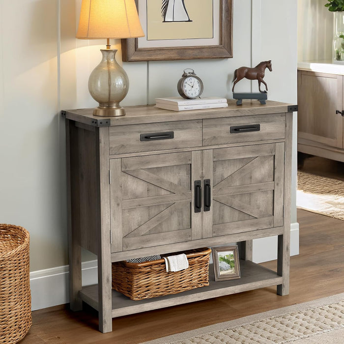 GARVEETECH 35.4" Farmhouse Console Table with 2-Door Cabinet & 2 Drawers