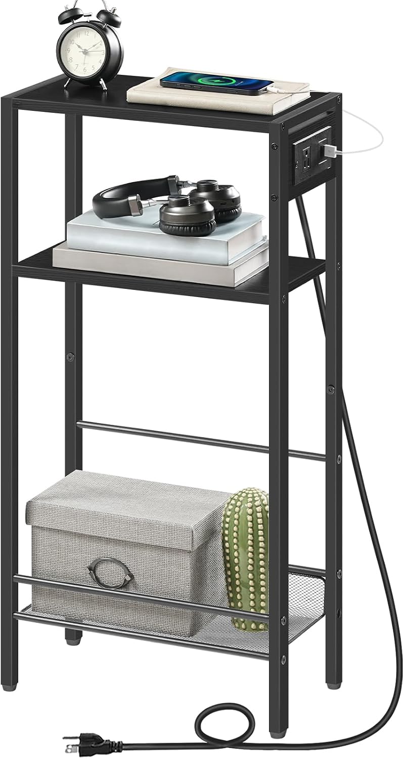 HOOBRO 15.7" Narrow Console Table with Charging Station, 3 Tier Entryway...