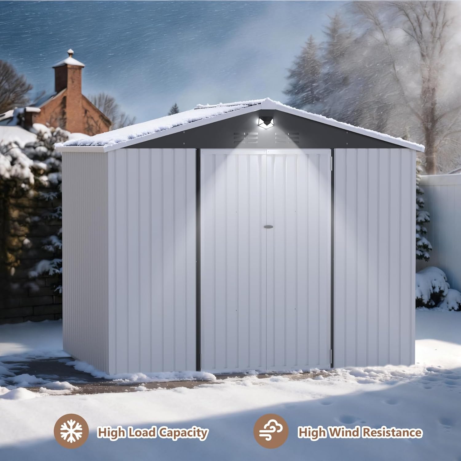 10X8 FT Outdoor Storage Shed, Metal Garden Shed - Tool Storage Sheds with Lockable Doors, Waterproof Outside Storage Building for Backyard, Patio (White; Floor Not Included)