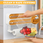 Magnetic Plastic Wrap Dispenser with Cutter - Quasziwa Refillable Tin Foil and Plastic Wrap Organizer for Kitchen, Aluminum Foil Dispenser with Paper Towel Holder Wall Mount - Fits 12" Roll, White