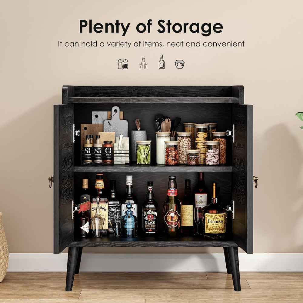 Sideboard Buffet Cabinet with Storage, Rustic Bar Liquor Cabinet with Boho Ra...
