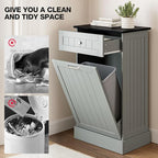 GAZHOME 10 Gallon Tilt Out Trash Cabinet, Upgrade Wooden Free Standing Recyclin Trash Cabinet with Hideaway Drawer(Gray)