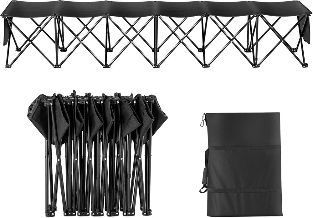 6-Seat Foldable Sports Bench with Side Pockets, Carrying Bag, 600D OxFor Ford...