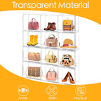 9Pack Purse Organizer for Closet Clear Acrylic Display Case Handbag Storage Organizer Box with Magnetic Door Stackable Storage Bins with Dustproof Lid for Book Toys Shoes Cosmetic Collectibles
