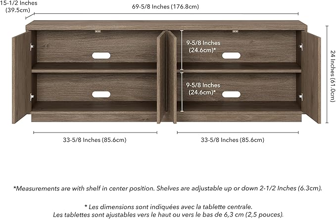 Henn&Hart Fluted TV Stand for TVs up to 75" with 2 Concealed Ribbed Storage Cabinets and Adjustable Shelves for Living Room, Family Room, or Office, Weathered Gray