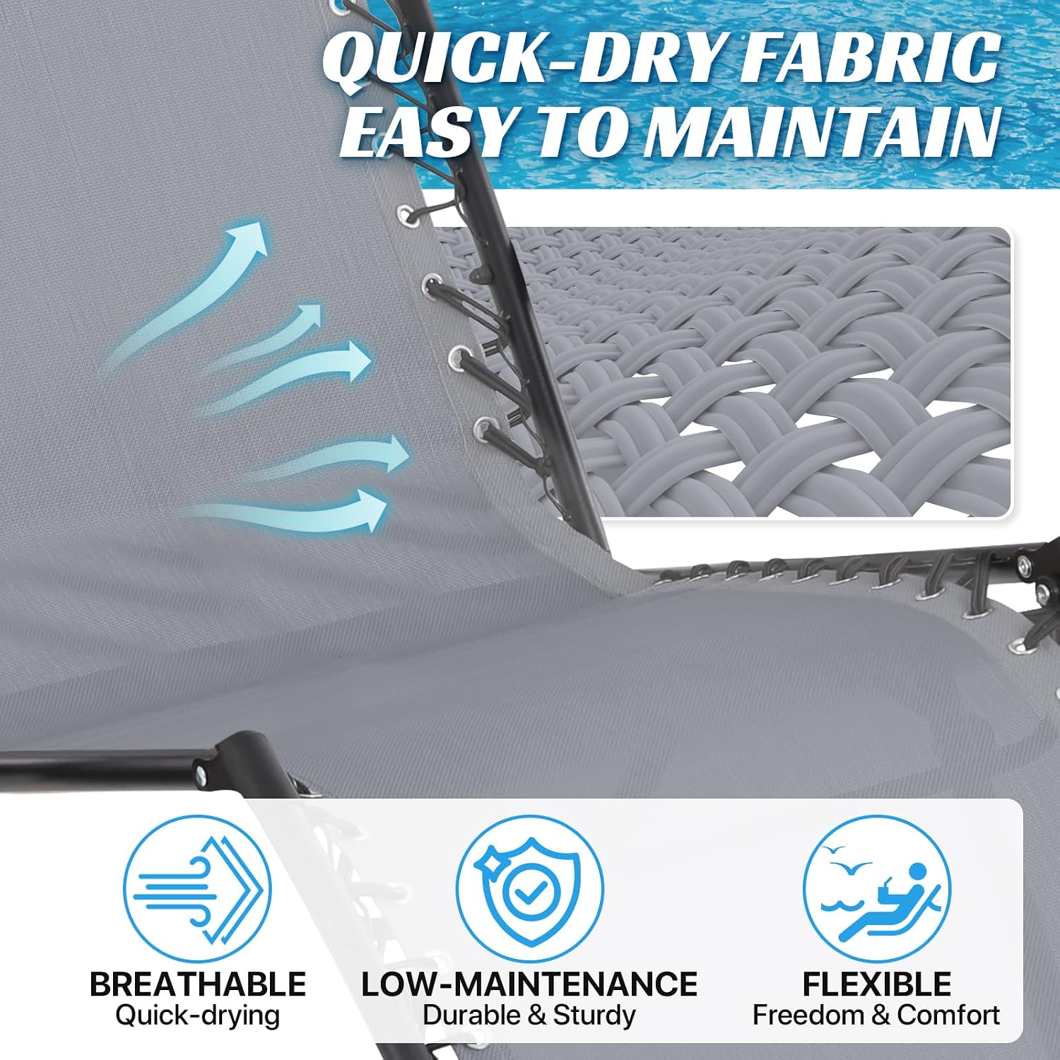 Ostlttyn Zero Gravity Chair Replacement Fabric with Cord Kits, 17inch Wide Repair Cloth with Replacement Bungee Cord for Anti Gravity Chairs Patio Lounge Chair Lawn Beach Sling Chair, Light Grey